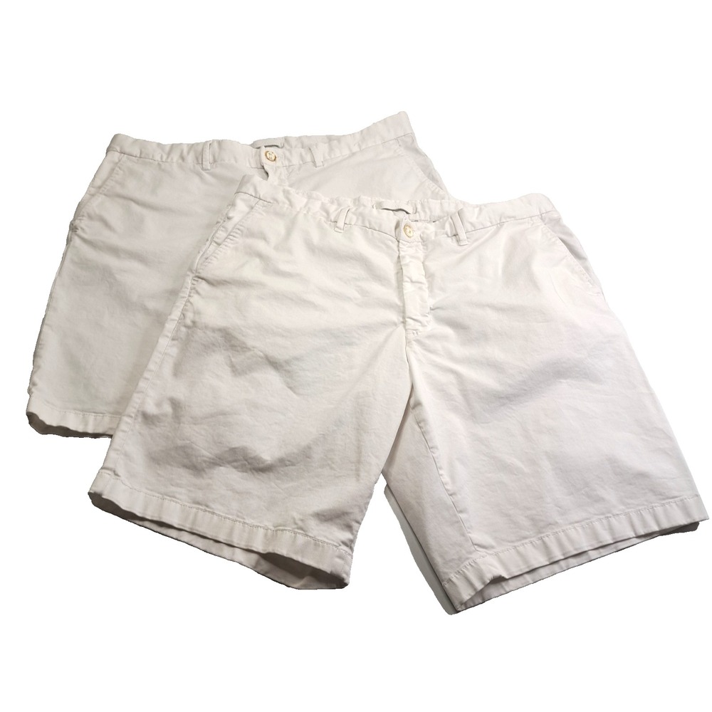 Robert Graham Shorts Mens 36 White Chino Flat Front Classic Fit Casual 2 PAIR